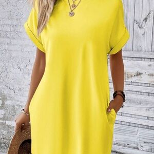 NEW- Bright Yellow Casual Dress w/pockets